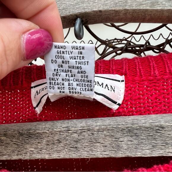 Vintage 90s August Max oversize VOLUP knit red holiday sweater beaded snowflakes - Picture 6 of 7